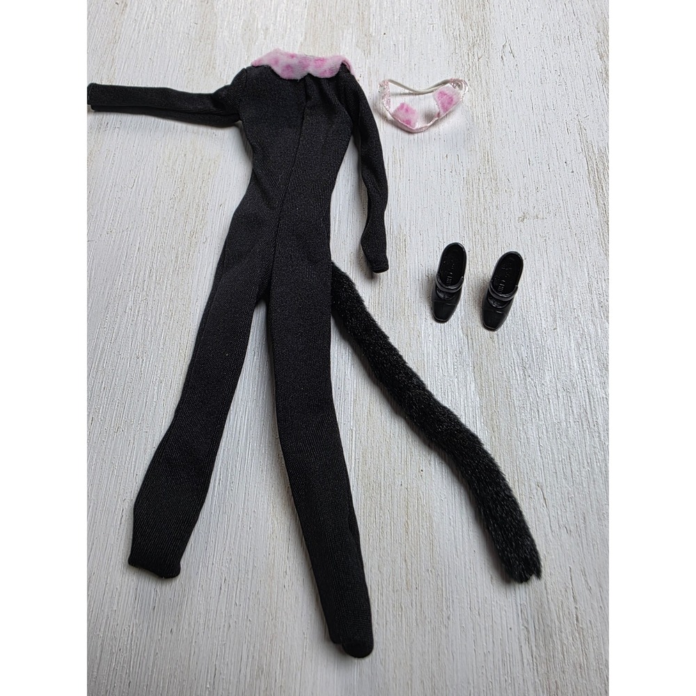 Barbie Fashion Doll Black Cat Costume Jumpsuit with Tail Ears and Shoes Set